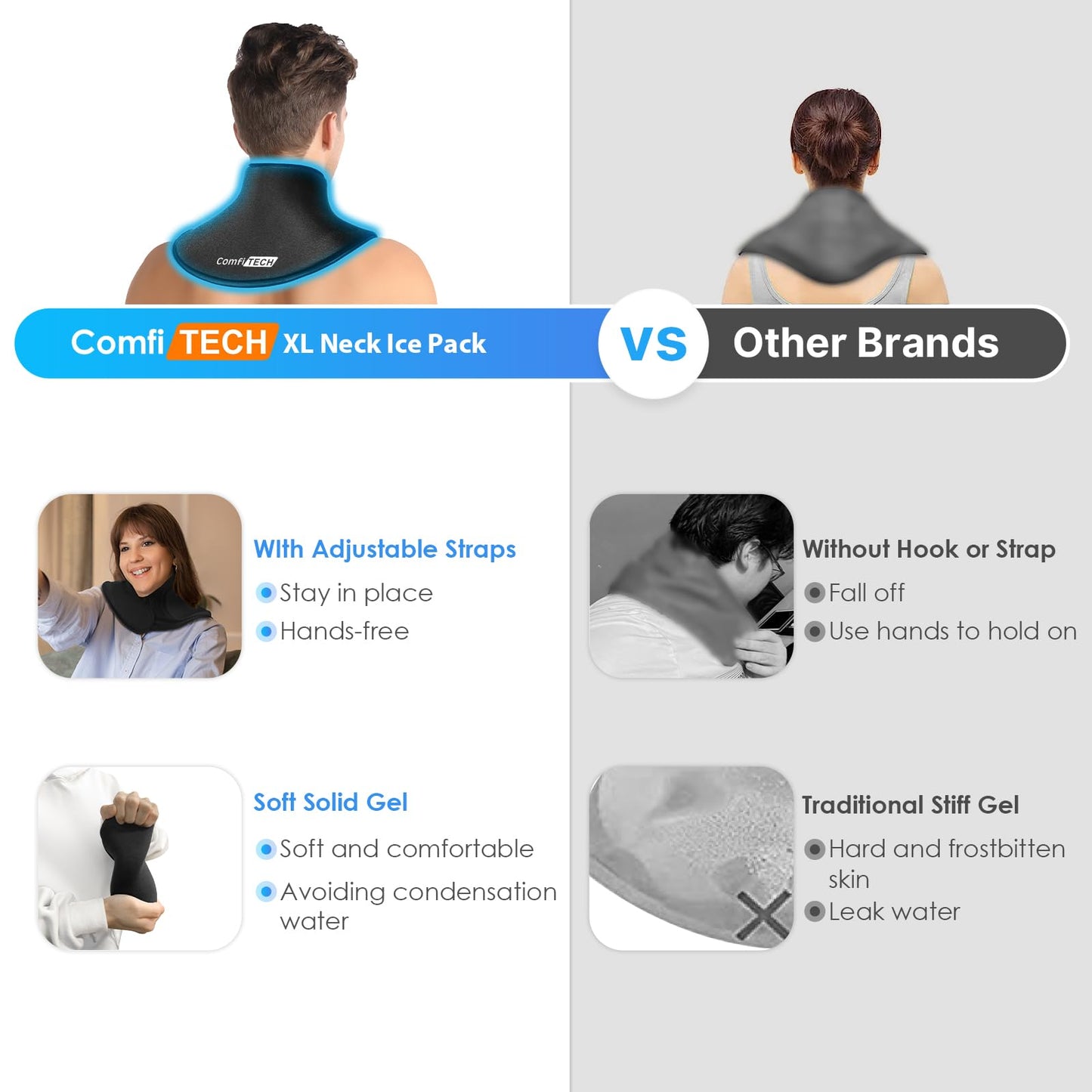 ComfiTECH Neck Ice Pack Wrap Gel, Cooling Pad for Cervical and Shoulder, Large, 1 Pack