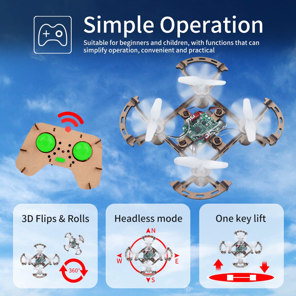 Diy Mini Wooden Drone RC Quadcopter Building Kits for Kids or Beginner,School Educational Science Kits Remote Control for Boys and Girls and Teens(Ages 5-7, 5-9, 8-12, 10+) gkfescc XYQ-1