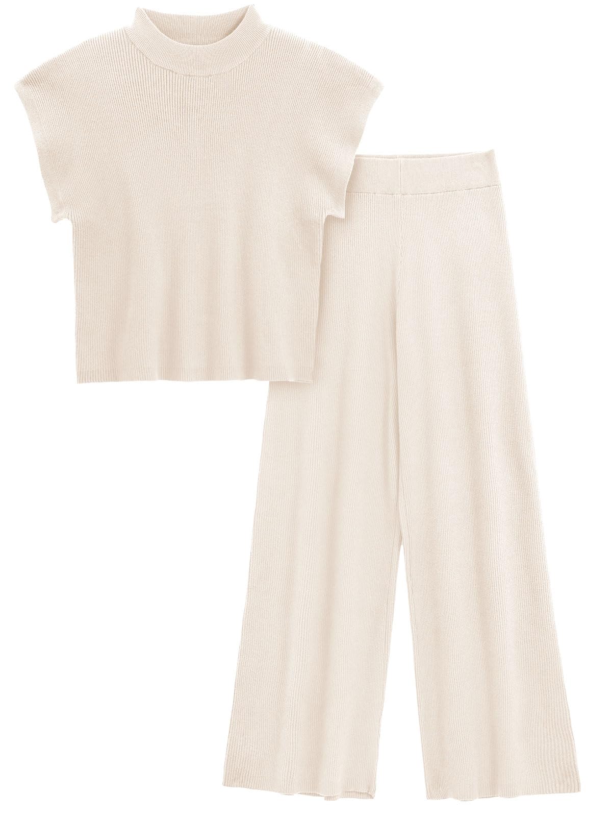 Imily Bela Women's 2 Piece Outfits Sweater Knit Sets Mock Neck Short Sleeve Tops Wide Leg Pants Casual Tracksuit