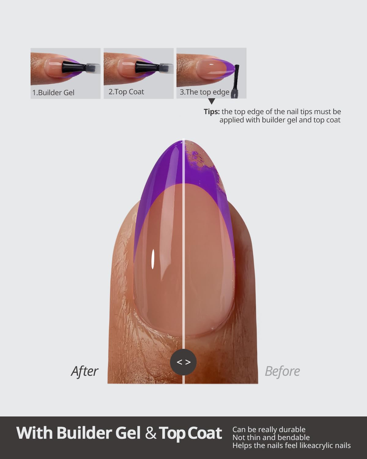BTArtboxnails XCOATTIPS Purple French Tip Press On Nails - Short Press On Nails Almond, Soft Gel Nail Tips, 160Pcs Soak Off Acrylic Brown Fake Nail Extension in 16 Sizes
