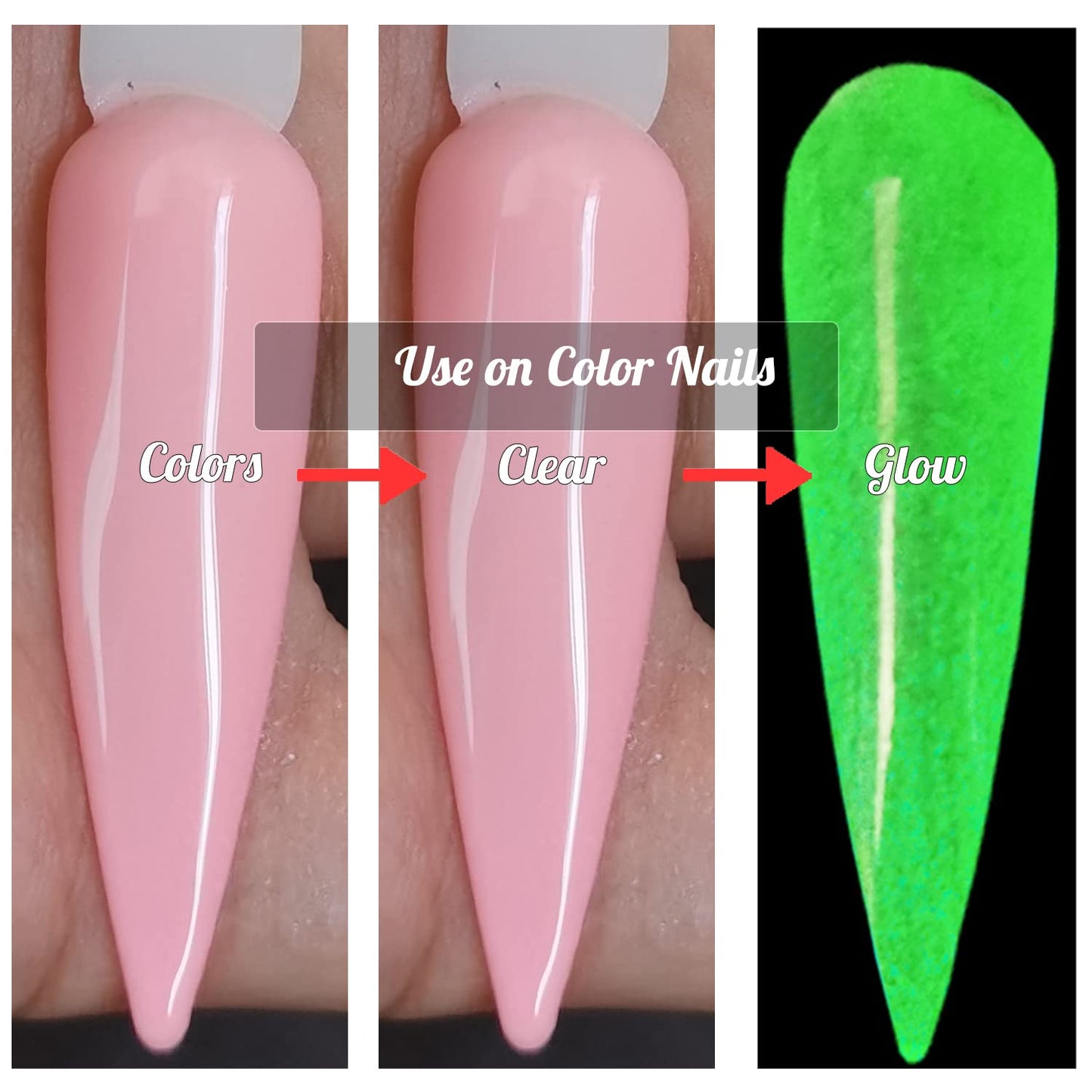 OUMISAYA Glow in the Dark Clear Nail Dip Powder 1OZ Semi Transparent Top Coat Powder for nail arts