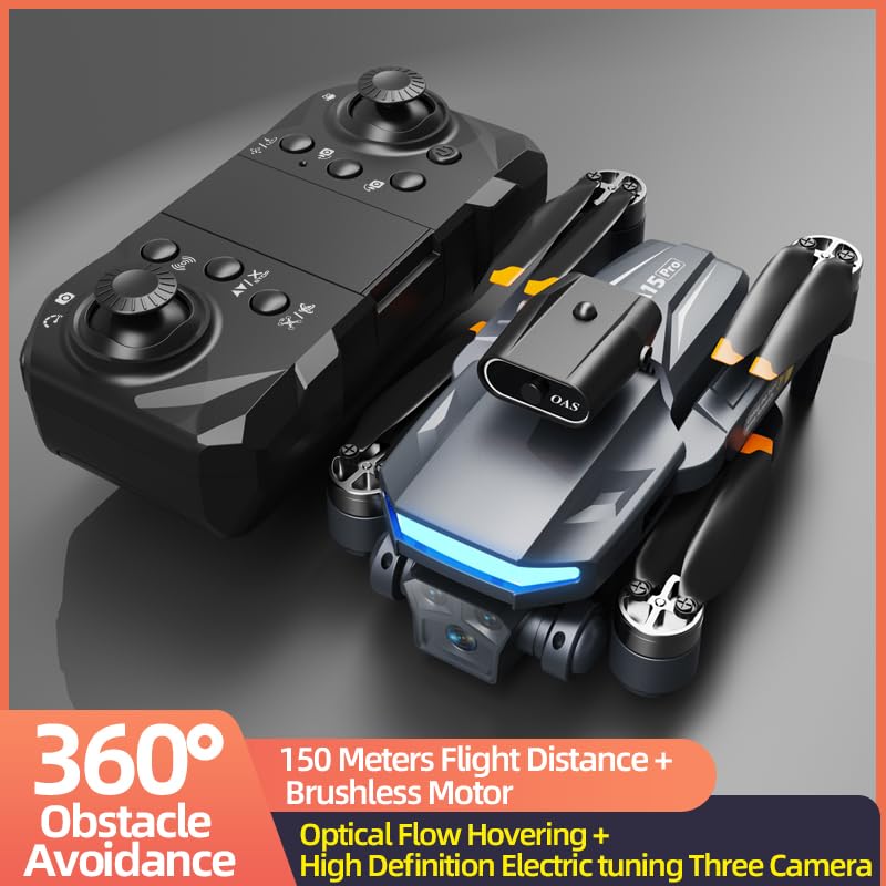 HOTOSYY drone optical flow positioning, electric adjustment, three camera obstacle avoidance, brushless motor, gray camera drone, suitable for beginners and adults (three batteries)