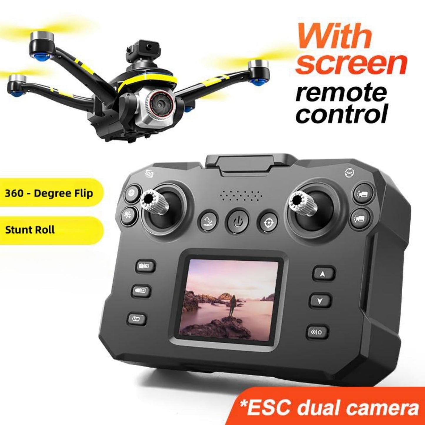 RC Drone With Screen Display Remote Control, Dual Camera, Optical Flow Hover, LED Lights, Speed Adjustment, Gravity Sensor, Brushless Motor, Trajectory Flight, 360 Degree Flip, APP Control, Headless Mode, One-Key Takeoff/Landing, Obstacle Avoidance, Impac