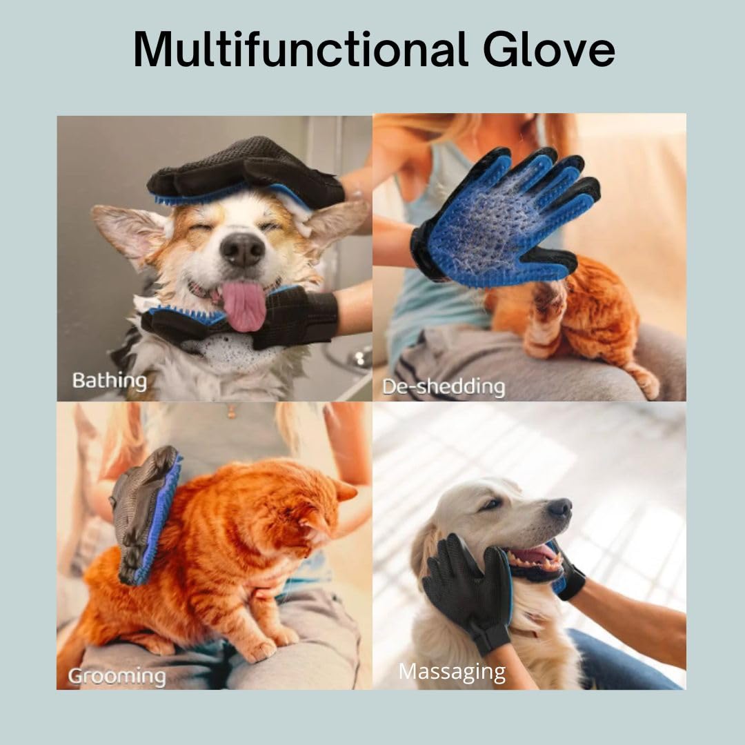 Generic Pet Grooming Gloves Cat Brushes for Gentle Shedding - Efficient Pets Hair Remover Mittens - Dog Washing Gloves for Long and Short Hair Dogs & Cats & Horses - 1 Pair (Blue)