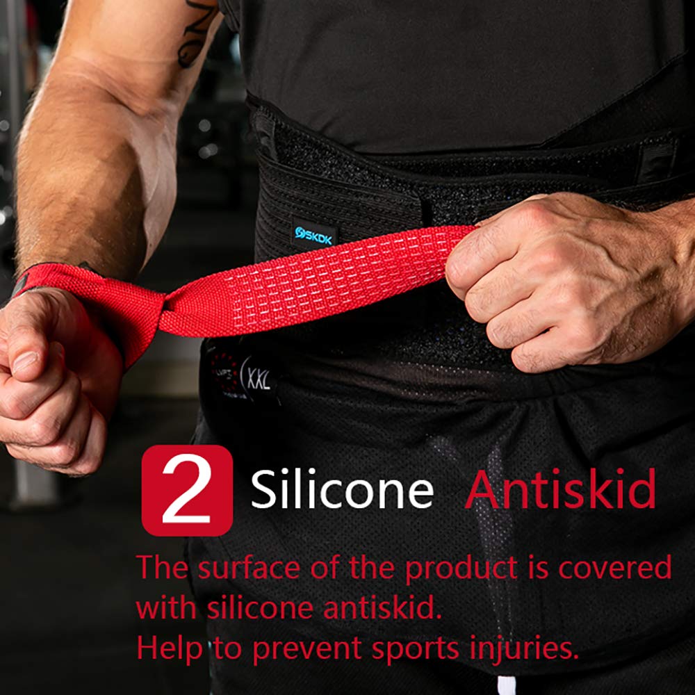 SKDK Cotton Hard Pull Wrist Lifting Straps Grips Band-Deadlift Straps with Neoprene Cushioned Wrist Padded and Anti-Skid Silicone - for Weightlifting, Bodybuilding, Xfit, Strength Training (Red)
