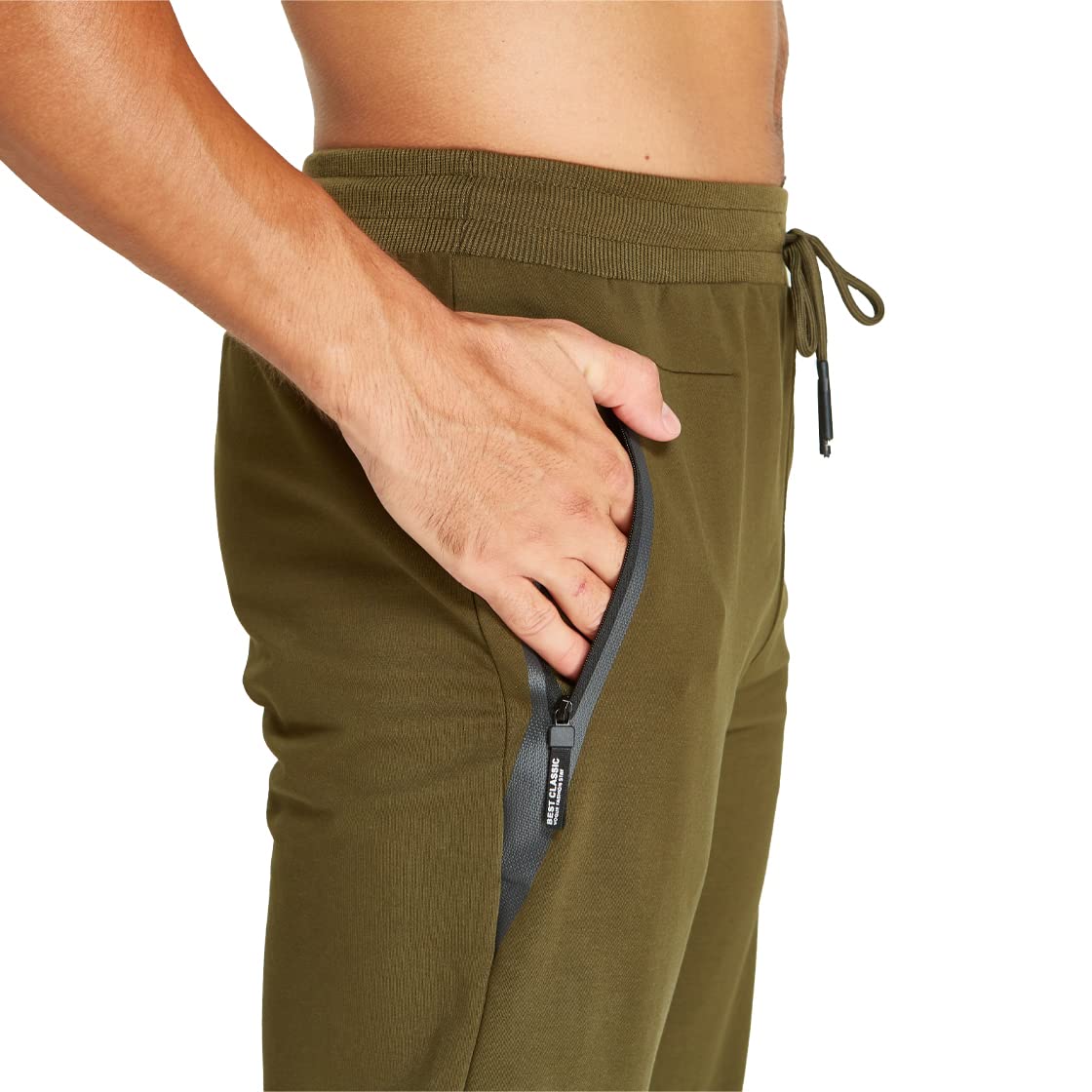 STICKON Mens Casual Joggers Sweatpants Closed Bottom Athletic Track Pants Winter Lounge Sweat Pants for Men with Zipper Pockets Green M