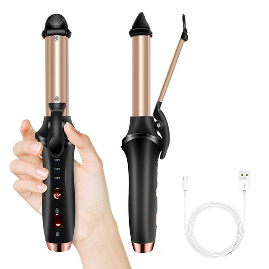 Cordless Curling Iron Rechargeable, Curling Iron, USB Mini Cordless Hair Curler with 3 Temp Setting 302°F-356°F, Portable Battery Operated Curling, Hair Straightener and Curler Travel