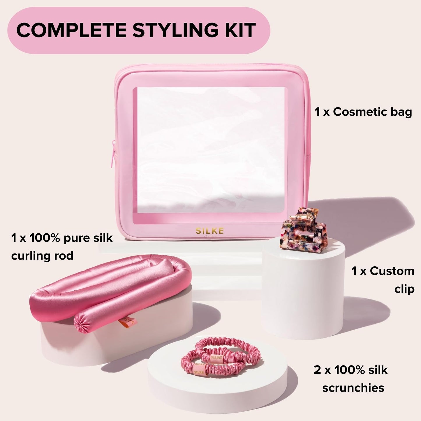 SILKE Heatless Hair Curlers | 100% Luxurious Heatless Curls Headband | Silk Heatless Curlers to Sleep In | No Heat Curlers for Overnight Curls | Heatless Curling Set | Big Bounce, No Effort (Pink)