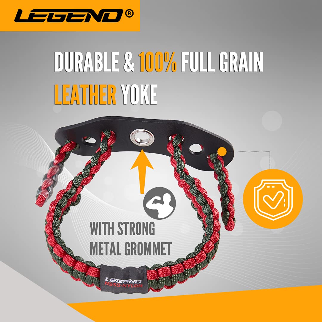LEGEND 550 Paracord Bow Wrist Sling - Compound Bow Stabilizer & Hand Loop Carrier for Bow Hunting - Adjustable Wrist Strap with Durable Leather Yoke, Strong Metal Grommets - Archery Accessories & Gear