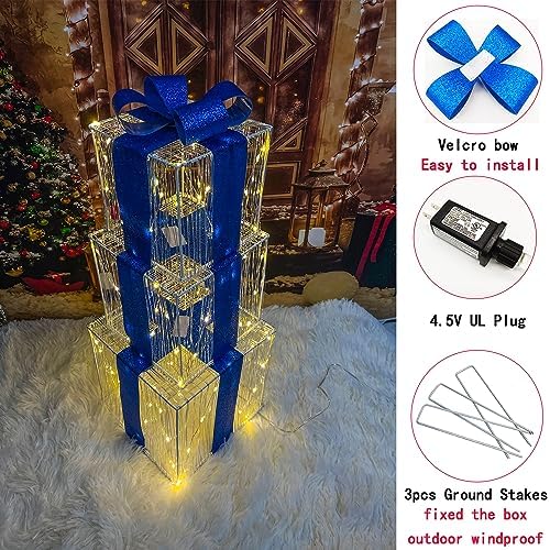 Christmas Decorations, Purtuemy Set of 3 Christmas Lighted Gift Boxes 140 LED Light up Xmas Present Ornament for Tree Indoor Outdoor Yard Holiday Door, Christmas Lights,Warm White, UL Plug