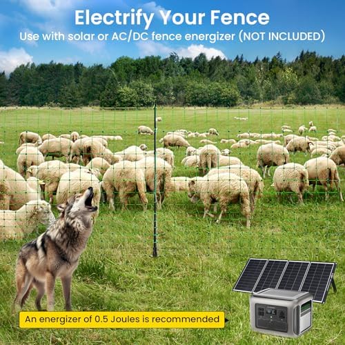 Electric Fence Netting, 164'L x 42.5" H Movable Livestock Nets for Sheep, Hogs, Cattle, PE Net Fencing Kit with 14 Posts Double Spiked, Electric Fencing for Backyards, Homesteaders, Farms Ranches