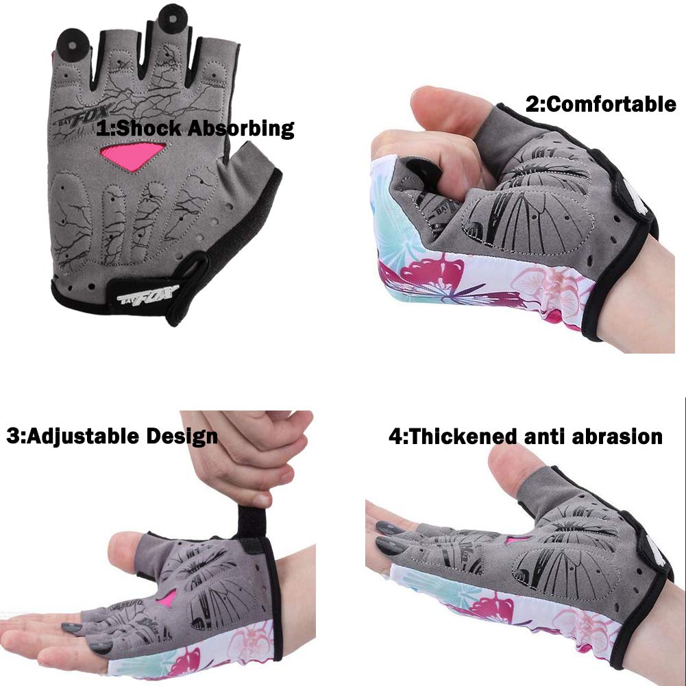 DuShow Cycling Gloves Women Half Finger Gel Padded Bike Gloves for Women Cycling Mountain Road Bicycle Biking Fingerless Gloves Anti-Slip Shock-Absorbing Bicycle Short Gloves(Pink,M)