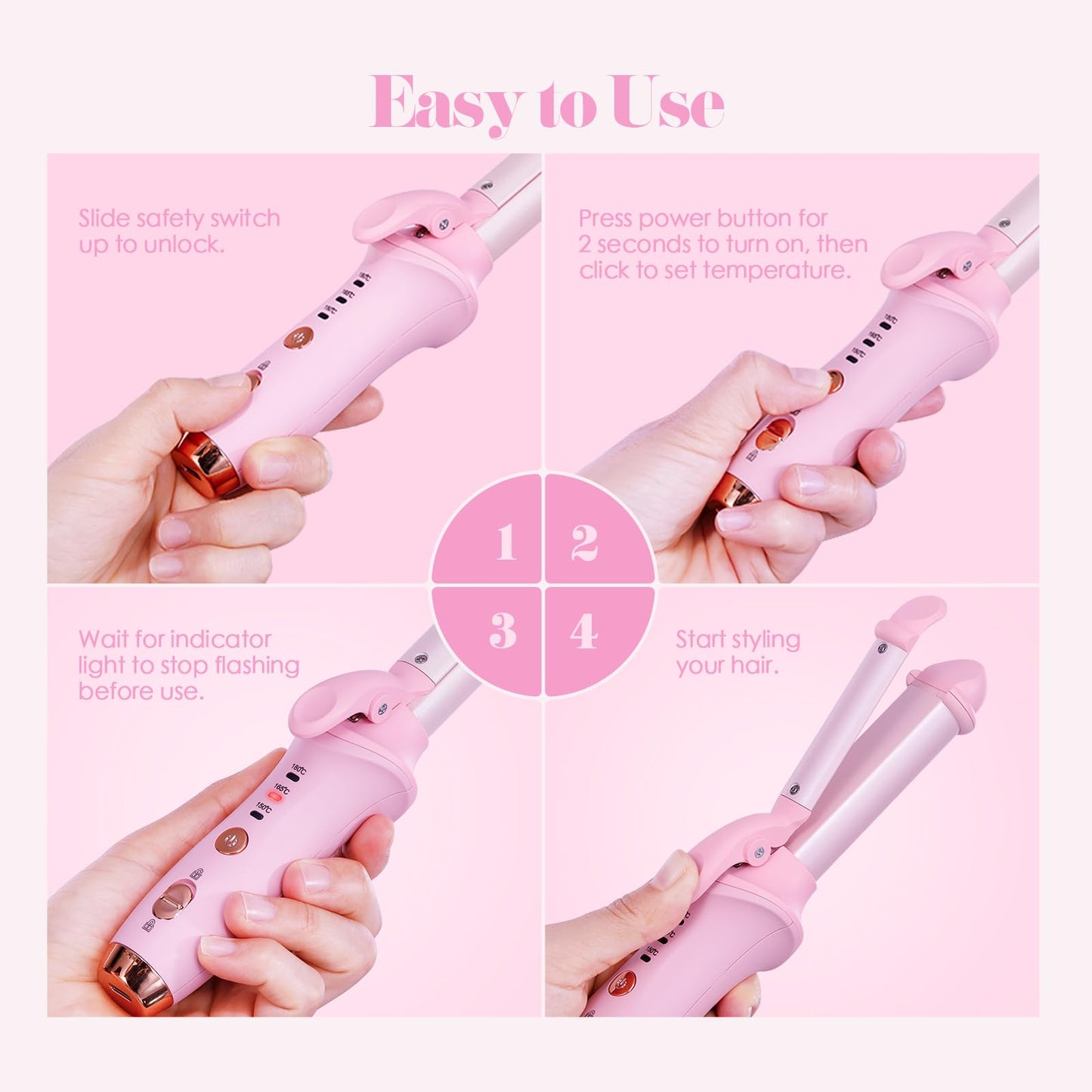 Bestauty Small Cordless Curling Iron 1 inch, Mini Dual Purpose Curling/Flat Iron - Hair Straightener and Curler 2 in 1, Rechargeable Wireless Travel Hair Curling Iron for Short Hair (Pink)