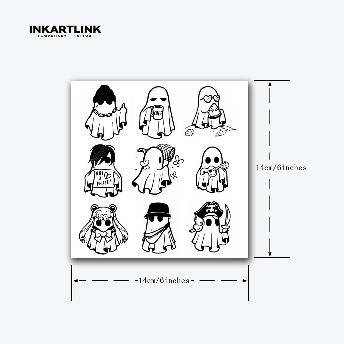 INKARTLINK Tattoo Tech, 2 Sheets Extra-Large Semi Permanent Tattoo, Adult Art Design Temporary Tattoos, Lasts 1-2 Weeks, Waterproof, Realistic Look, No Adhesive, No Reflection (Little Ghost Designs)