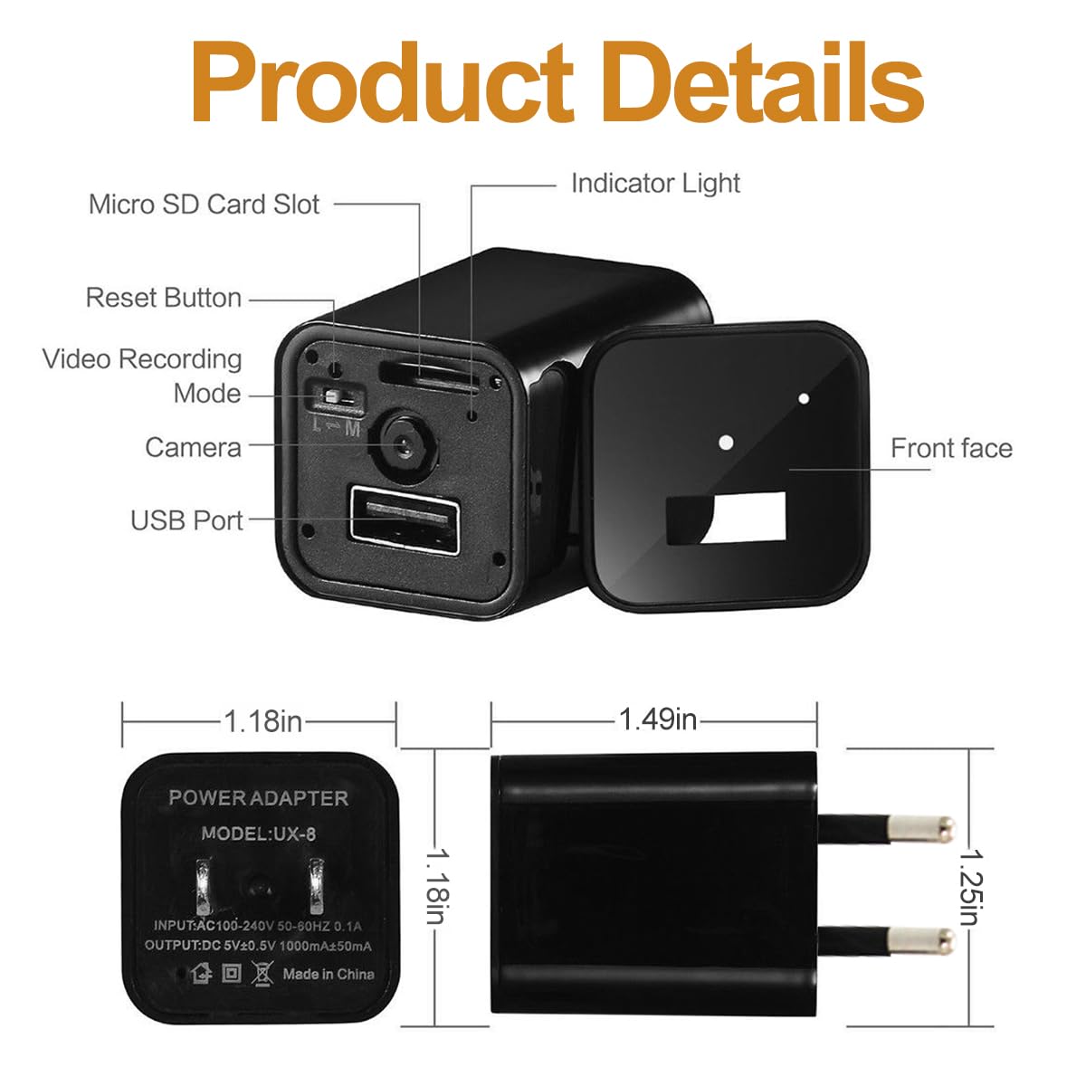 2025 New Hidden Camera Detector with Charger, 1080P Security Portable Camera, Mini Nanny Cam with Loop Working for Indoor/Ourdoor Surveillance, No Audio, No WiFi, up to 64GB SD Card (Not Included)