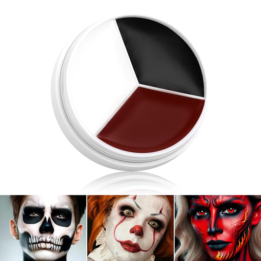 Black White Red Clown Face Paint Makeup, DE'LANCI Halloween Makeup Kit Professional White Black Body Paint, Waterproof Joker Sfx Pennywise Face Paint Makeup Zombie Vampire Skeleton Costume