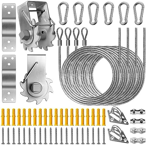 Duerer Sun Shade Sail Hardware Kit Winch Set 60pcs for Rectangle Triangle Sun Shade Sails Canopy Installation Stainless Steel Accessories for Outdoor Garden Patio(2 * Ratchet Winch + 4* 6.6ft Cables)