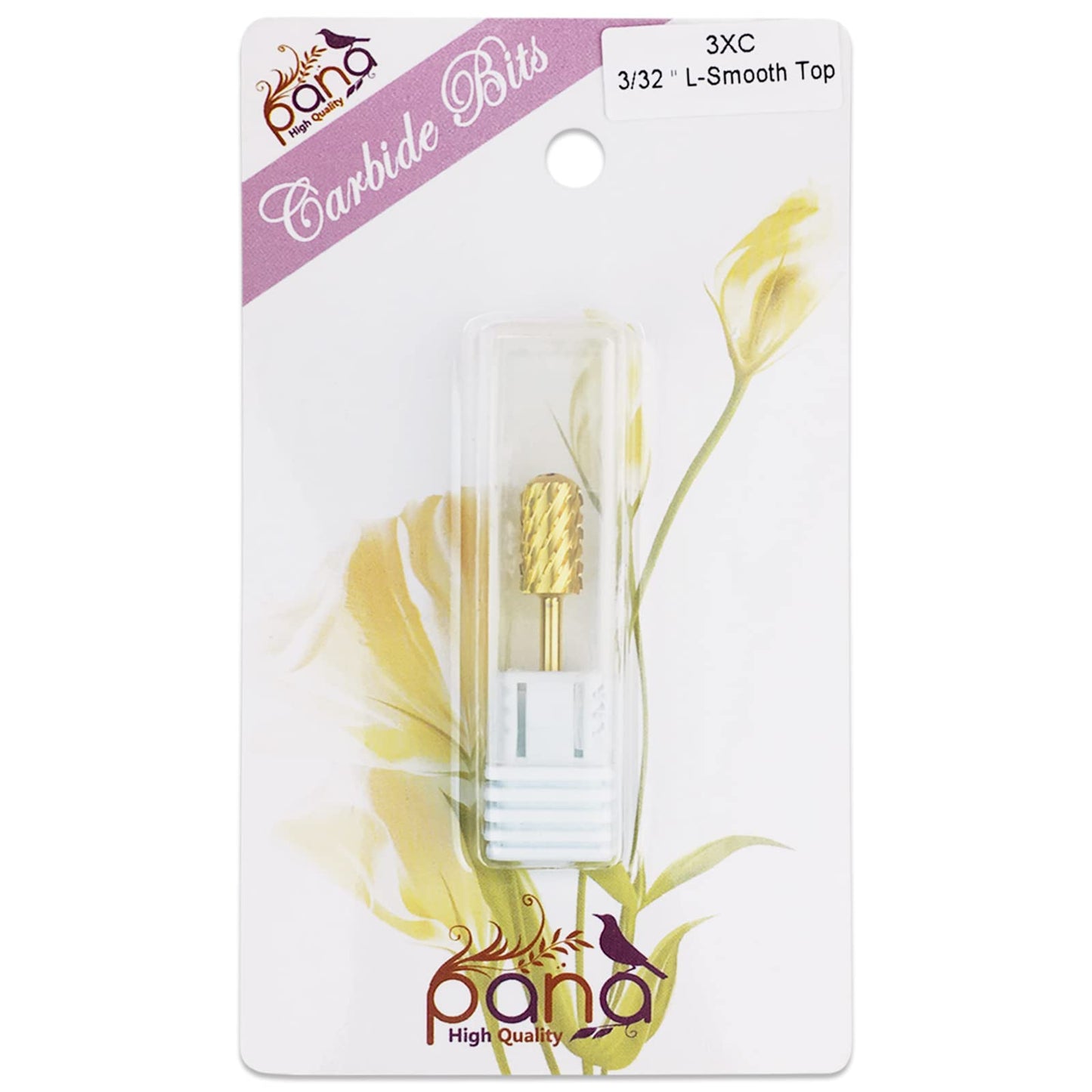 PANA 3/32" Large Smooth Round Top Safety Carbide Nail Drill Bit for Gel Polish & Acrylic Removal Nail Salon Manicure Pedicure Electric File Tools (Large Barrel - Gold, 3X Coarse)