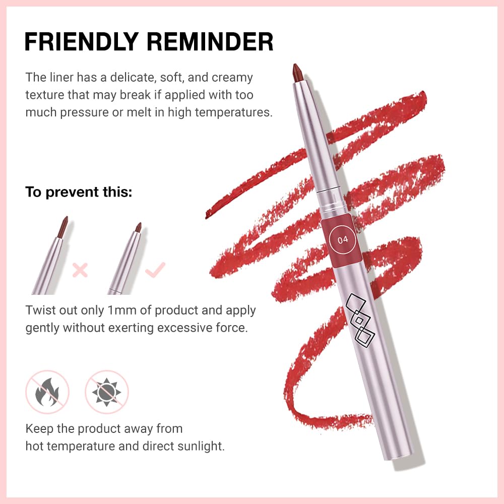 FeiCuiYun Retractable Lipliner Pencil Waterproof Makeup for Lip Liner and Eye Liner, Smooth and Creamy, Long Lasting Matte Finish, Vegan Beauty, Matte Velvet Pigmented Lip Liner(04#Red, 1)
