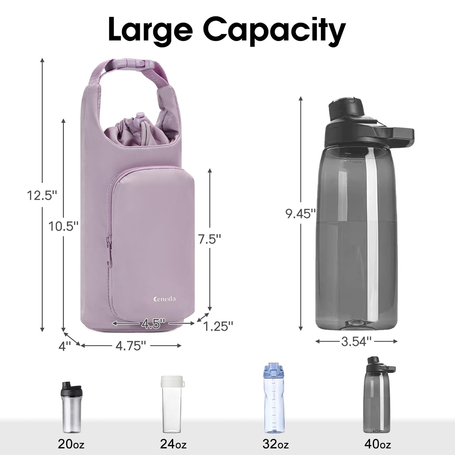 Ceneda Water Bottle Carrier Bag with Phone Pocket 32oz 40oz Tumbler Insulated Water Bottle Holder with Adjustable Shoulder Strap Carrier Sling Bag (Purple)