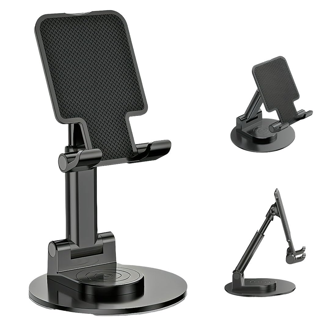 Phone Stand for Desk 360 Degree Rotating Phone Holder Adjustable Cellphone Accessories Portable Smartphone Stands Foldable Holder for Desk Home Office (Black)