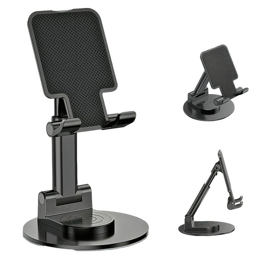Phone Stand for Desk 360 Degree Rotating Phone Holder Adjustable Cellphone Accessories Portable Smartphone Stands Foldable Holder for Desk Home Office (Black)