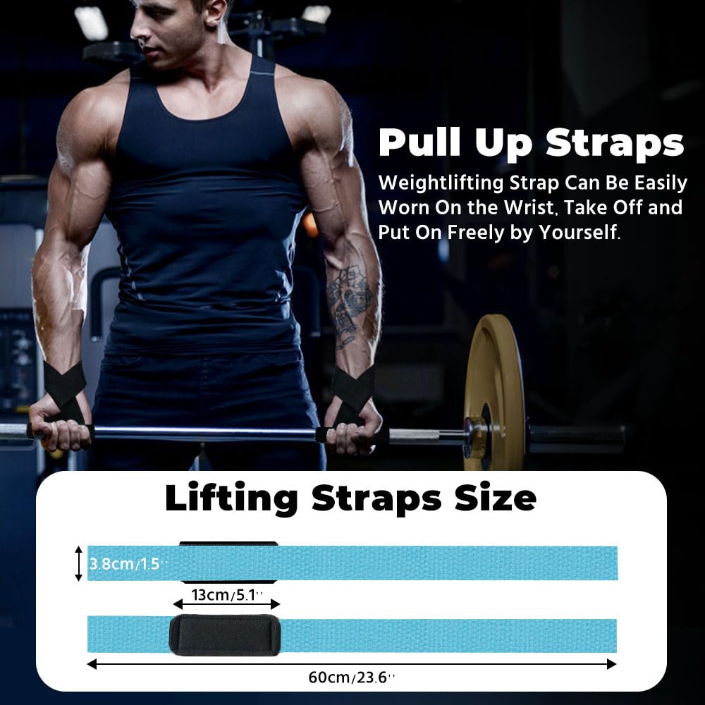 Lifting Straps, Weightlifting Straps, Deadlift Straps with Padded Neoprene for Power Lifting, Bodybuilding, Gym Workout, Strength Training & Fitness Workout - Blue