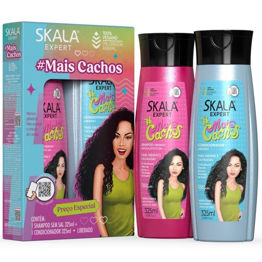 Skala Expert Mais Cachos Curl Cream 1000g + Shampoo & Conditioner 325ml Kit with Free Comb & Protein Treatment | Brazilian Viral Curly Hair Care for, Frizz-Free Curls + Color Care Packet Packet