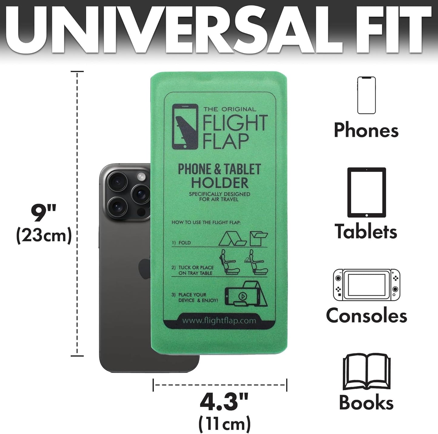 Flight Flap Airplane Phone Holder, Flexible Cell Phone Holder, Folding Cellphone Stand for Desk, Bed, Office, Treadmill - Airplane Accessories Long Flight Travel - Plane Essentials (Original Green)