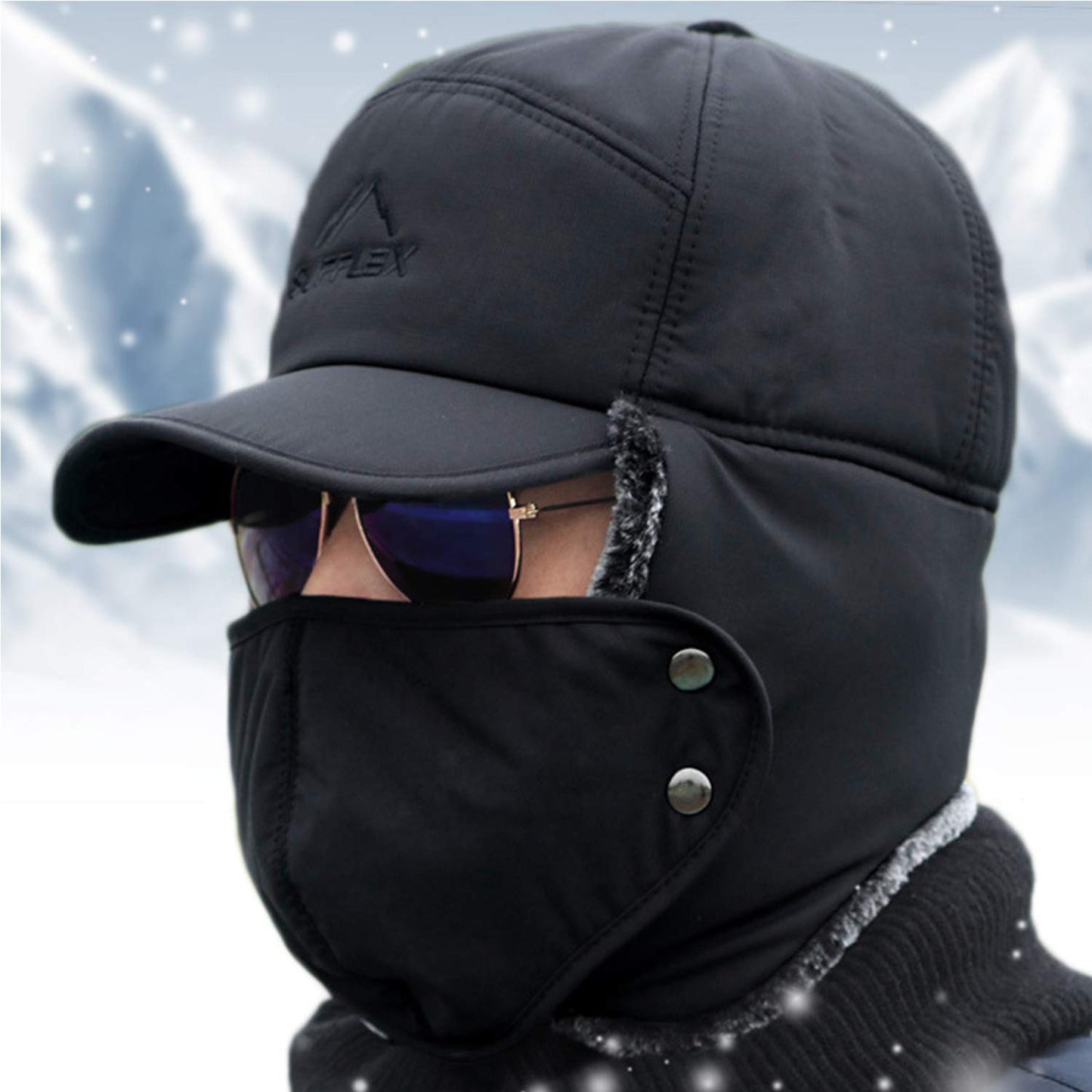 Faux Fur Cap Hat with Brim Outdoor Windproof Winter Warm Balaclava Face Cover Mask Ushanka Earflap Fur Baseball Cap Hat Holiday Travel Christmas Birthday Gift for Men Women Teen Junior Boy Girl Gray