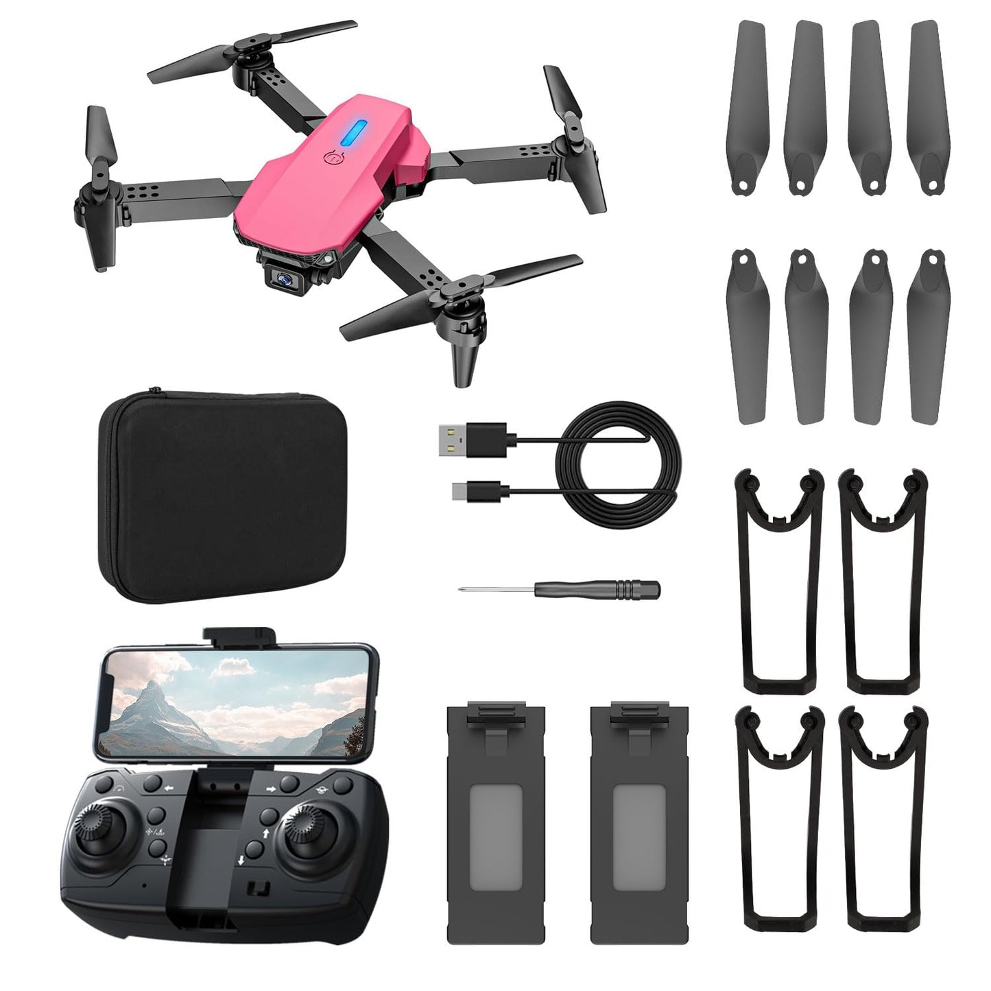 Kids Drone with Camera Foldable Mini Drone for Kids Girls Beginners Toys Drone Gestures Selfie One Key Start 360° Flips 2 Batteries Toy Gifts for Girls Pink