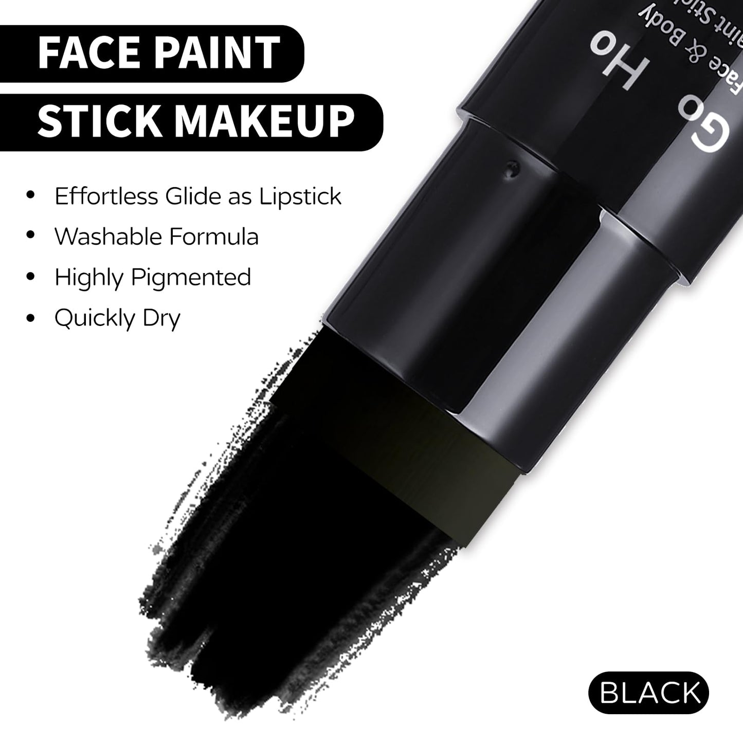 Go Ho Black Face Paint,Easily Washable Formula Black Face Paint Stick,Non-toxic Full-coverage Cream Black Body Paint for Adults Children Halloween Cosplay SFX Skeleton Goths Makeup
