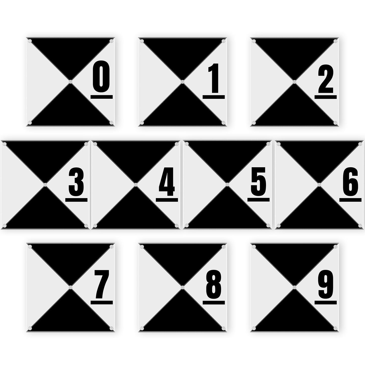 Cyiwniao 10 Pack Drone Ground Control Point GCP, Center Eyelet Numbered 0-9, 24"x24" Triangular Black/White Markers UAV Aerial Target for Mapping & Surveying