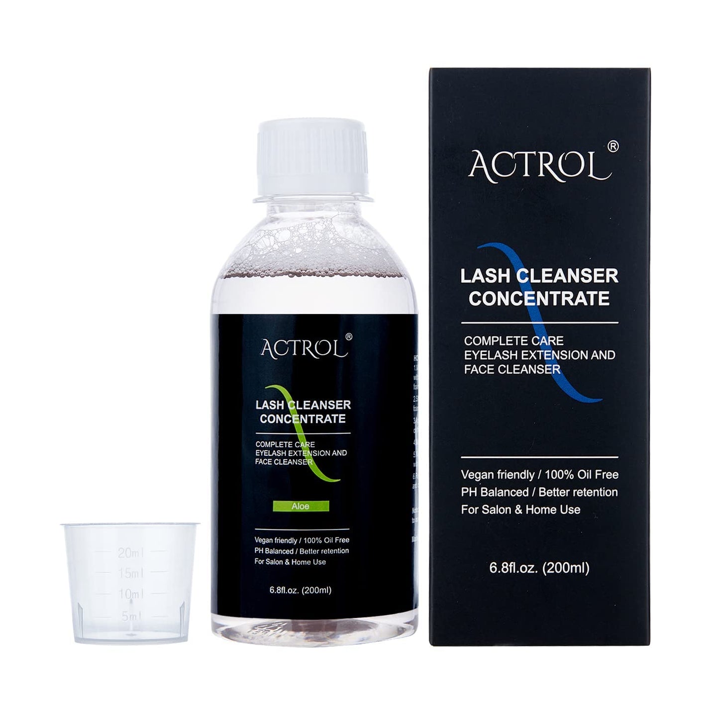 ACTROL Eyelash Cleanser Concentrate 200ml Aloe Professional Lash Shampoo Foaming Cleanser Lash Wash Concentrate for Extensions Lashes with Salon Home Care-Makes 40 Bottles
