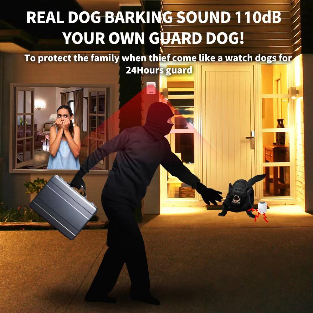 RANXINYUAN Barking Dog Motion Sensor-Pir Human Body Dog Barking Alarm Realistic Wireless Loud 1000Ft Door Chimes Home Security 1 Receiver 1 Motion Dectector Driveway Alarm Kit…