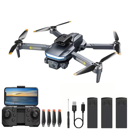 HOTOSYY drone optical flow positioning, electric adjustment, three camera obstacle avoidance, brushless motor, gray camera drone, suitable for beginners and adults (three batteries)