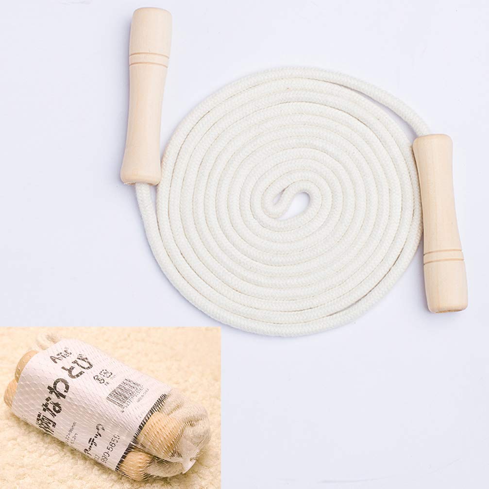Homello Jump Rope for Kids - Wooden Handle - Adjustable Cotton Braided Fitness Skipping Rope for Toddler Fitness Workout Exercise Outdoor Activity (White)