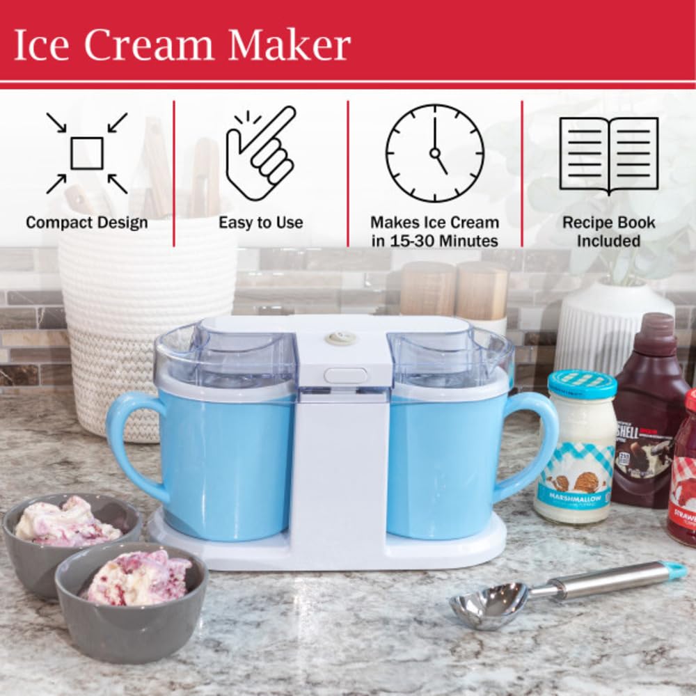 Ice Cream Maker - 1QT Ice Cream Machine for Sorbet, Gelato, Frozen Yogurt and More - Kitchen Appliances and Gadgets by Classic Cuisine (Blue)