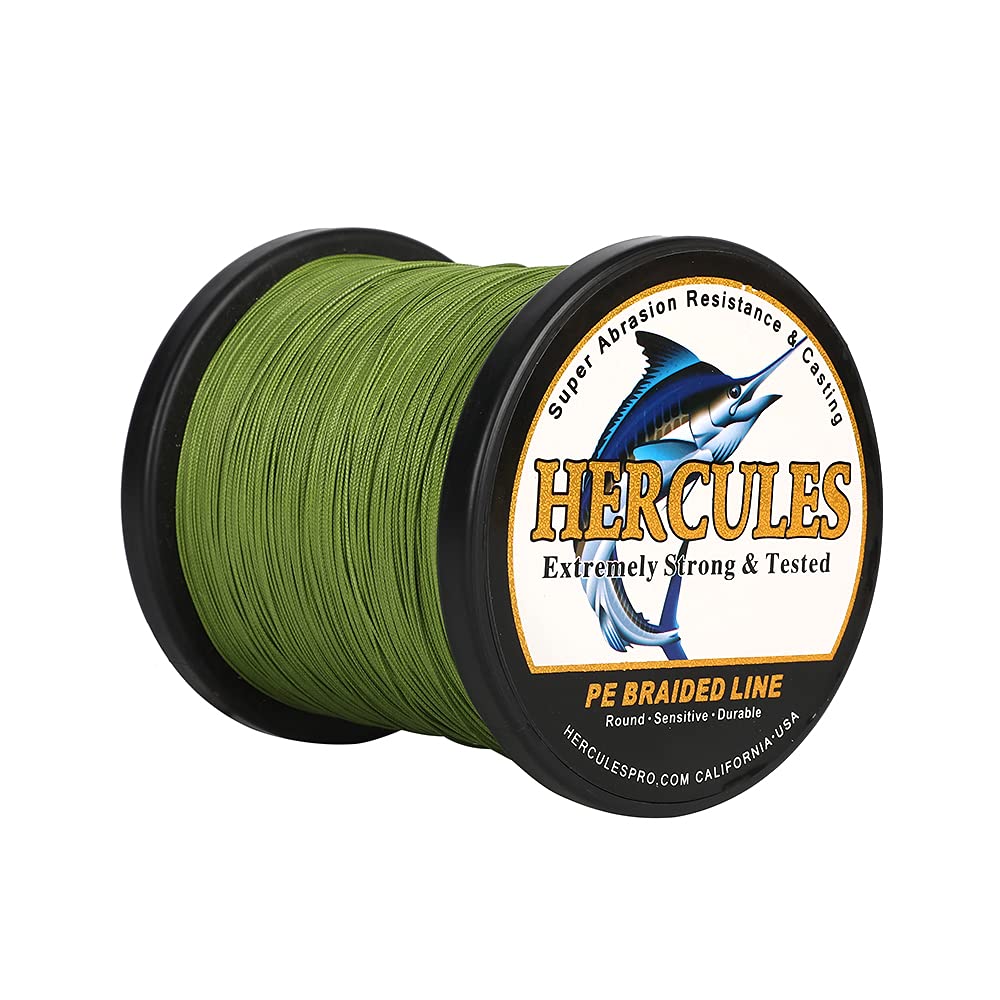 HERCULES Braided Fishing Line 12 Strands, 100-2000m 109-2196 Yards Braid Fish Line, 10lbs-420lbs Test PE Lines for Saltwater Freshwater - Army Green, 10lbs, 100m