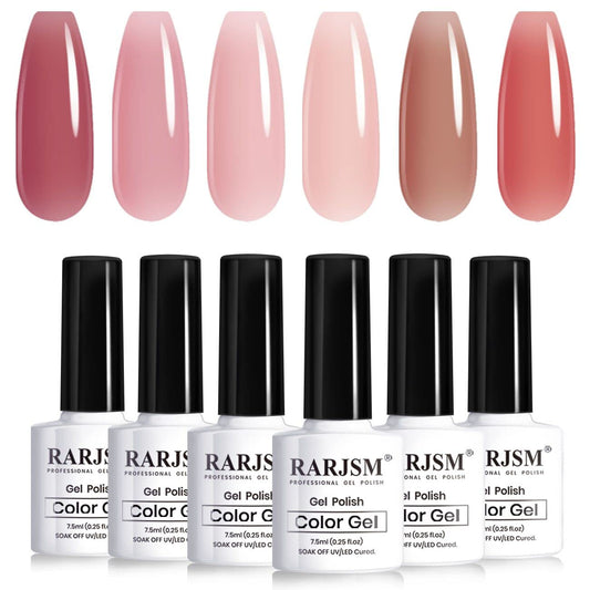 RARJSM Nude Gel Polish Set Purple Jelly Gel Nail Polish of 6 Transparent Colors 7.5ml Clear Mavue Purple Pink Sheer Rose Red Brown Autumn Winter French Manicure LED UV Gel Curing Requires Soak Off