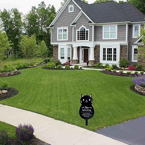 Handook No Soliciting Sign for House Funny Metal No Soliciting Yard Sign, 16.5"x7.1" Black Cat No Solicitation Sign for Home and Business