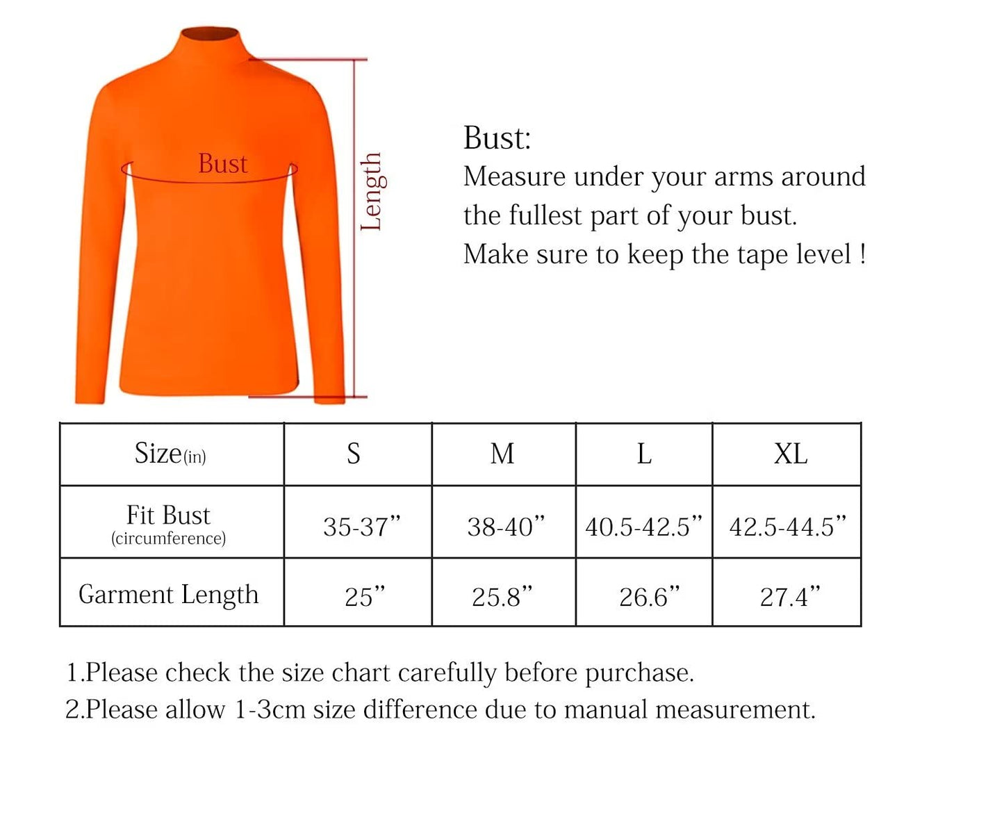 Thermal Mock Neck Women Tops(Orange,M)