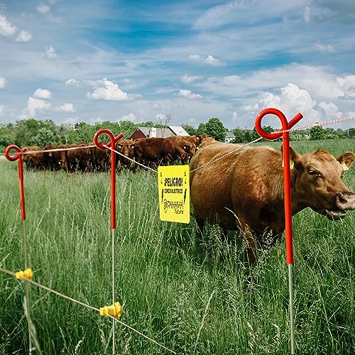 Fence Shock 41 Inches Systems Pig Tail Step-in Fence Post, Stainless Steel for Garden and Farm, Portable Fence Ideal for Electric Fencing - Pack of 30 Red