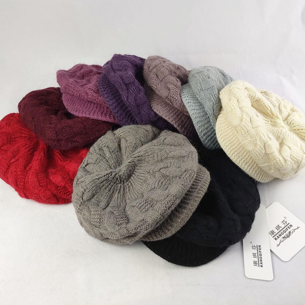 Kangqifen Women Winter Warm Knit Hat Fleece Lined Snow Ski Cap with Visor Khaki