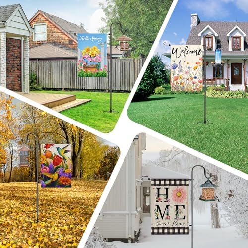 Garden Flag Stand for Outdoor,Heavy Duty Garden Flag Holder for 12x18 Flags, 46 Inches Gaden Flag Pole with Shepherd Hooks for Patio and Yard Decorations