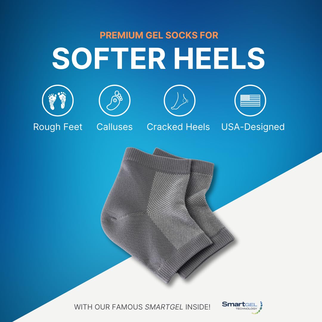 NatraCure Vented Moisturizing Gel Heel Sleeves & Socks for Cracked Feet with Aloe & Shea - Foot Softening Socks for Dry, Cracked Feet & Rough Heel Pain Relief - Gray, L