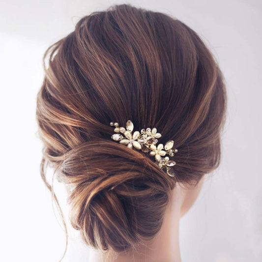JAKAWIN Bride Wedding Pearl Hair Pins Rhinestone Flower Hair Piece Dressy Bridal Hair Accessories for Women HP065 (Gold)