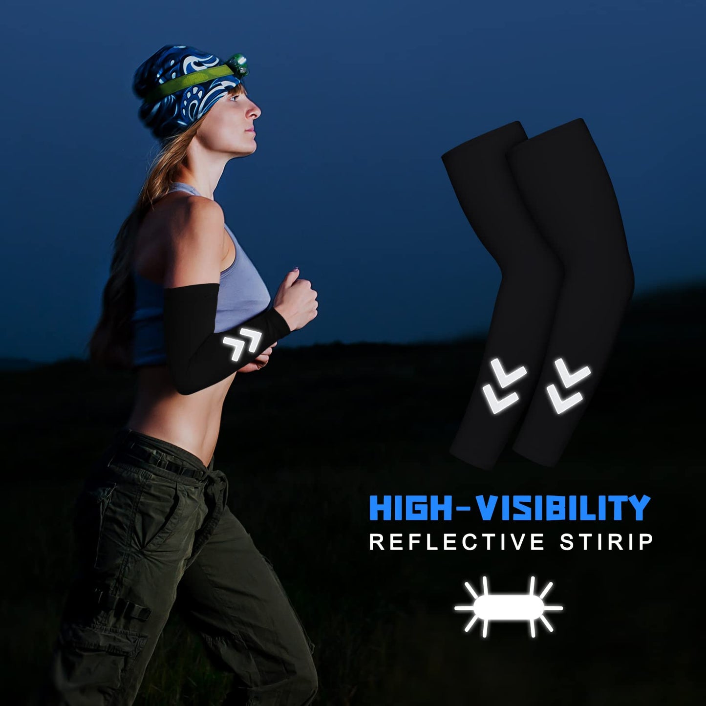 SATINIOR 2 Pairs Thermal Arm Warmer with High Visibility Reflective Stripe Winter Sleeves Men Women Cycling Running (Medium)