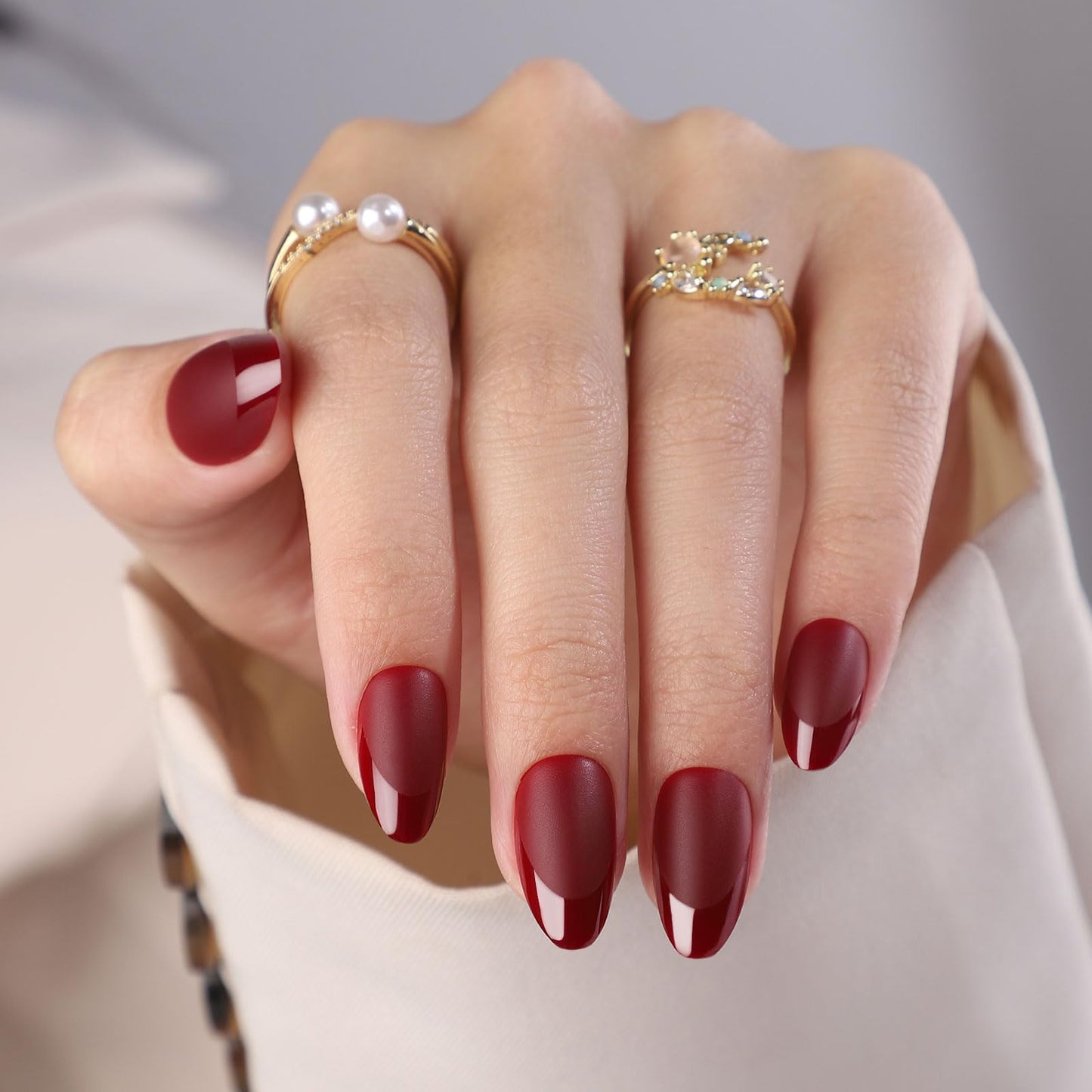 SHANGMENG Matte Red French Tip Press on Nails Almond - Soft Gel Press on Nails Short for Women Gift, Fit Natural Stick on Nails with Glue in 16 Sizes - 32 Reusable Fake Nails, Ancora Red