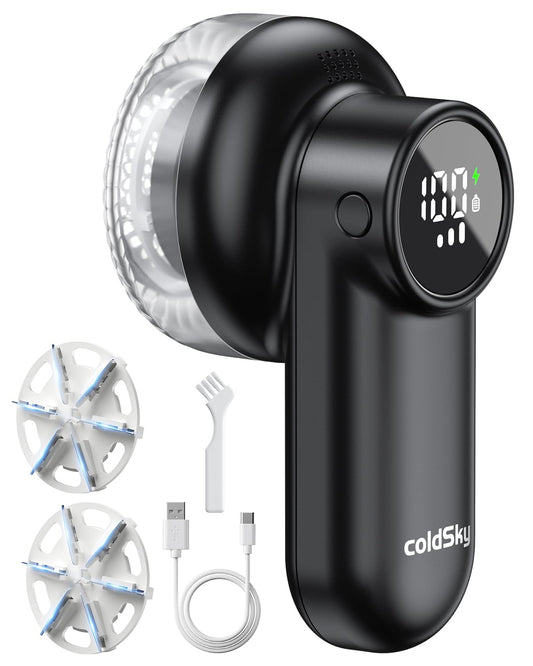 coldSky Rechargeable Fabric Shaver, Lint Shaver with Digital Display, Sweater Shaver with 6-Leaf Blades and Safety Lock, 3-Speeds Defuzzer Remove Fuzz, Pills from Clothes, Furniture, Sofa, Blanket